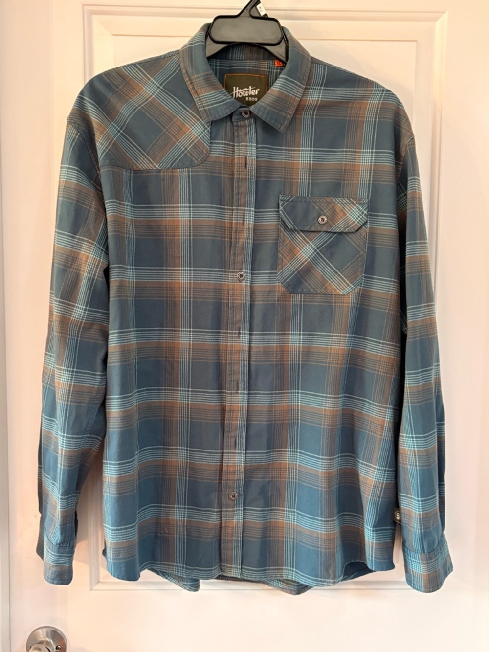 Howler Brothers Teal and Tan Plaid Button-Down Shirt